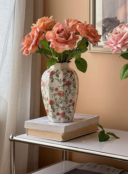 Rustic Porcelain Flower Vases, Handmade Water Holding Flower Vases, Ceramic Bouquet Vases, Tall Flower Vases on Table-Silvia Home Craft