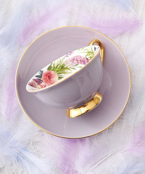 Royal Porcelain Tea Cup Saucer Set, Elegant Flower Pattern Ceramic Coffee Cups, Beautiful British Tea Cups, Unique Traditional Afternoon Tea Cup and Saucer in Gift Box-Silvia Home Craft