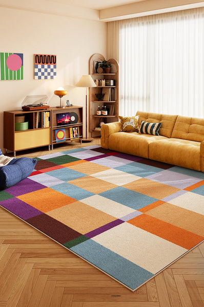 Geometric Contemporary Rugs for Dining Room, Bedroom Floor Rugs, Large Modern Rugs for Living Room, Colorful Modern Rug for Living Room-Silvia Home Craft