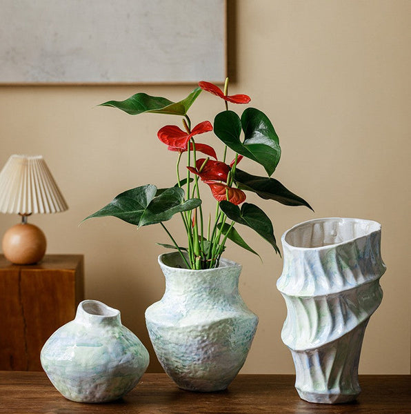 Centerpiece on Dining Table, Modern Porcelain Flower Vases, Handmade Water Holding Flower Vases, Ceramic Bouquet Vases, Flower Vases on Table-Silvia Home Craft