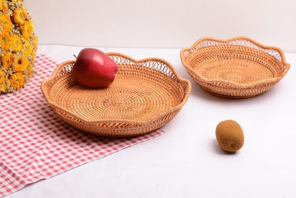 Rattan Storage Basket, Fruit Basket, Woven Round Storage Basket, Kitchen Storage Baskets, Storage Basket for Dining Room-Silvia Home Craft