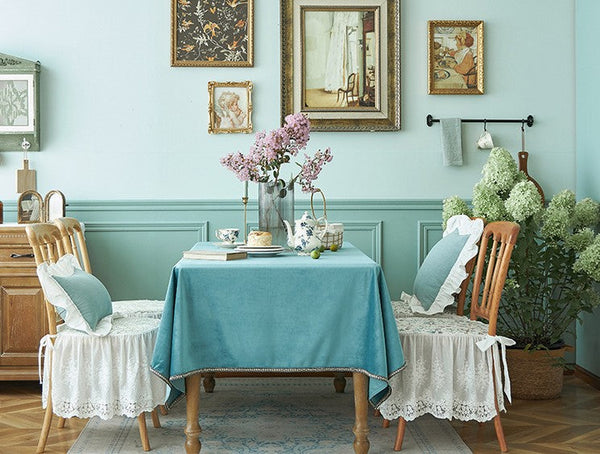 Ramie Velvet Rectangle Tablecloth for Home Decoration, Blue Square Tablecloth for Round Table, Modern Blue Table Cloth for Dining Room Table-Silvia Home Craft