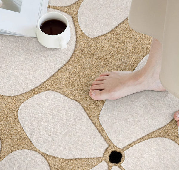 Flower Pattern Circular Modern Rugs under Chairs, Contemporary Modern Rugs for Living Room, Geometric Round Rugs for Dining Room, Bedroom Abstract Modern Area Rugs-Silvia Home Craft