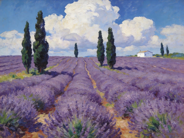 Small Landscape Paintings, Lavender Meadows, Provençal Summer, Original Wall Art Paintings, Original Artwork Small Paintings, On Canvas Small Paintings, Hand Painted Canvas Art-Silvia Home Craft