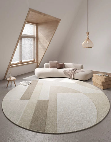 Contemporary Modern Rug Ideas for Living Room, Round Rugs under Coffee Table, Large Modern Round Rugs for Dining Room, Circular Modern Rugs for Bedroom-Silvia Home Craft