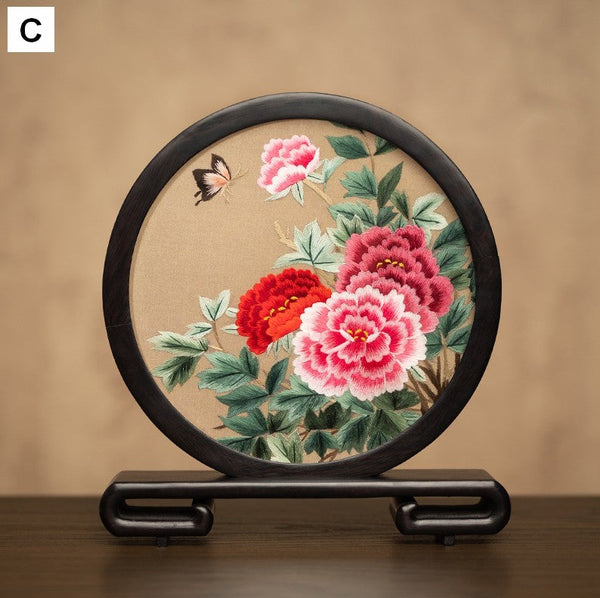 Unique Birthday Gift, Traditional Chinese Suzhou Embroidery Ornament, Exclusive Business Present Flower and Butterfly Embroidered Decor, Premium Souvenir-Silvia Home Craft