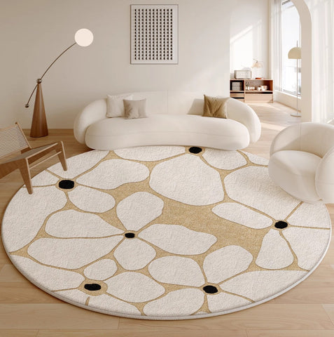 Flower Pattern Circular Modern Rugs under Chairs, Contemporary Modern Rugs for Living Room, Geometric Round Rugs for Dining Room, Bedroom Abstract Modern Area Rugs-Silvia Home Craft