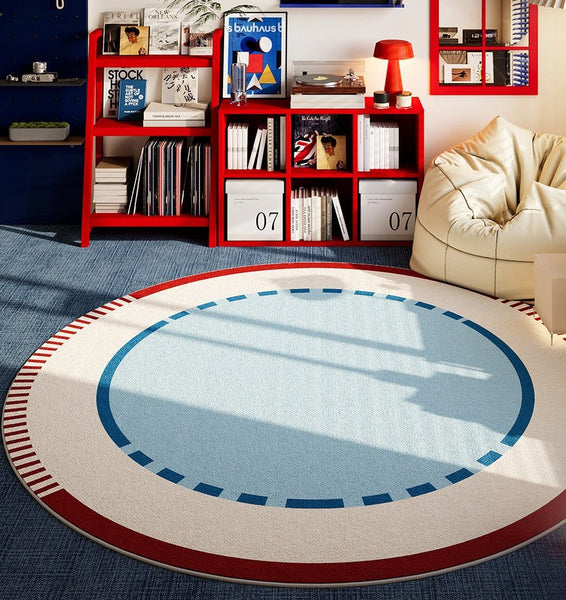 Circular Modern Rugs for Apartment, Modern Rugs for Dining Room, Abstract Contemporary Round Rugs for Dining Room, Geometric Modern Rug Ideas for Living Room-Silvia Home Craft