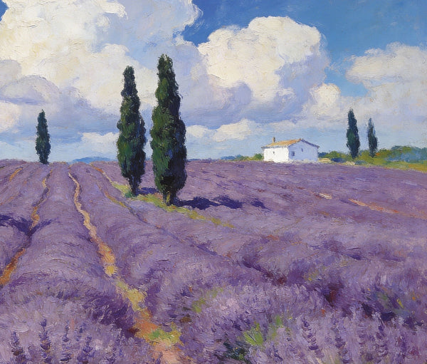 Small Landscape Paintings, Lavender Meadows, Provençal Summer, Original Wall Art Paintings, Original Artwork Small Paintings, On Canvas Small Paintings, Hand Painted Canvas Art-Silvia Home Craft