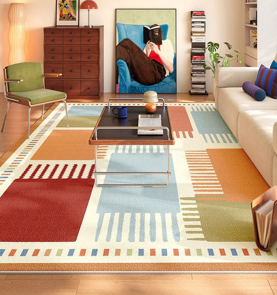 Mid Century Modern Rugs Next to Bed, Colorful Contemporary Rugs for Bedroom, Modern Rugs for Dining Room, Abstract Modern Carpets for Apartment-Silvia Home Craft