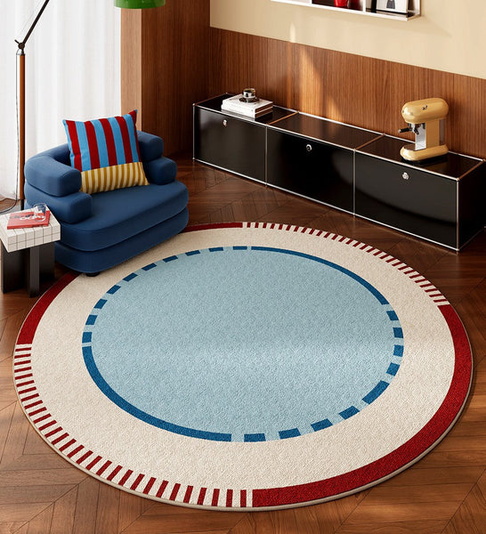 Circular Modern Rugs for Apartment, Modern Rugs for Dining Room, Abstract Contemporary Round Rugs for Dining Room, Geometric Modern Rug Ideas for Living Room-Silvia Home Craft