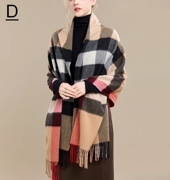 Checkered Fashion Scarf, Warm Cape, Gifts for Her, Long Wool Scarf, Soft Wool Scarf for Women, Evening Wrap, Christmas Gift, Winter Shawl, Elegant Shawl-Silvia Home Craft