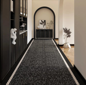 Easy Care Long Hallway Runners, Extra Long Narrow Runner Rugs, Modern Entryway Runner Rug Ideas, Geometric Modern Long Hallway Runners, Black Contemporary Runner Rugs-Silvia Home Craft