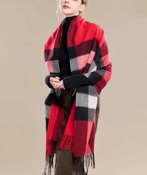 Checkered Fashion Scarf, Warm Cape, Gifts for Her, Long Wool Scarf, Soft Wool Scarf for Women, Evening Wrap, Christmas Gift, Winter Shawl, Elegant Shawl-Silvia Home Craft