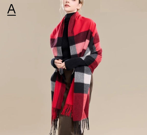Long Wool Scarf, Soft Wool Scarf for Women, Checkered Fashion Scarf, Warm Cape, Gifts for Her, Evening Wrap, Christmas Gift, Winter Shawl, Elegant Shawl-Silvia Home Craft