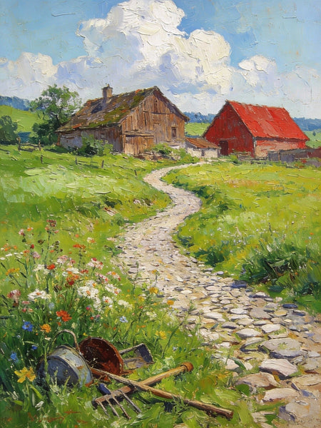 Country Cottages, Landscape Small Paintings, Original Artwork Small Paintings, Heavy Texture Oil Paintings, On Canvas Small Paintings, Hand Painted Wall Art-Silvia Home Craft
