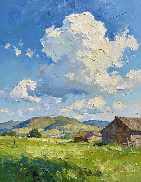 Original Small Paintings, Summer Landscape, Trees, Grass and Cloud Shadows, Landscape Artwork Canvas Paintings, Small Oil Paintings, Small Wall Paintings-Silvia Home Craft