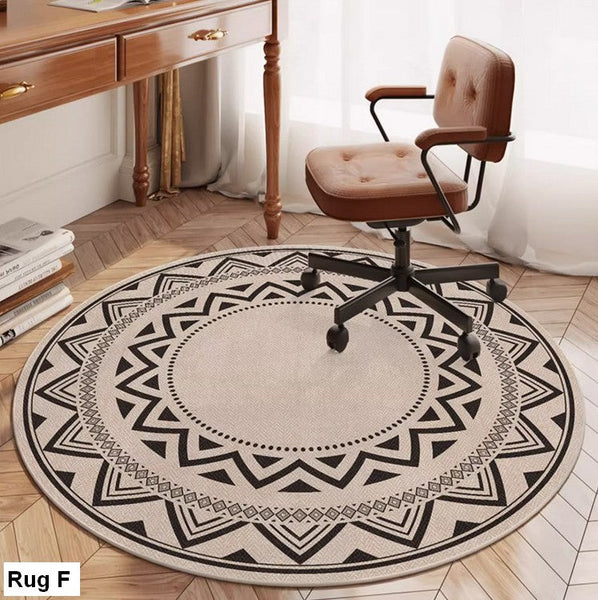 Modern Round Rugs for Bedroom, Circular Modern Rugs under Dining Room Table, Contemporary Round Rugs, Geometric Modern Rug Ideas for Living Room-Silvia Home Craft