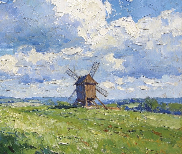 Small Wall Paintings, Windmill on the Vast Meadow, Landscape Artwork Canvas Paintings, On Canvas Small Paintings, Hand Painted Canvas Art, Original Landscape Paintings-Silvia Home Craft