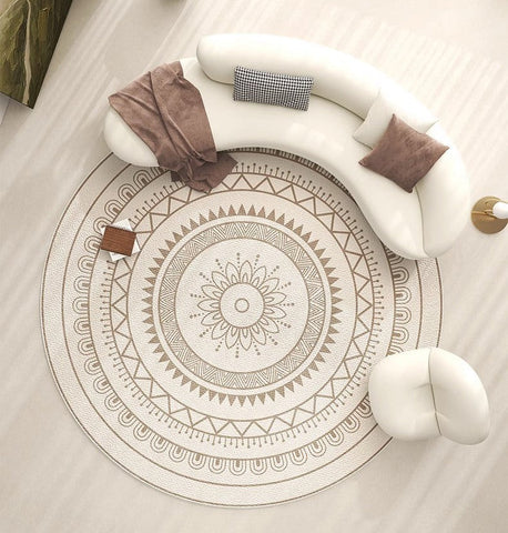 Circular Modern Rugs for Bedroom, Modern Rugs for Dining Room, Contemporary Round Rugs, Geometric Modern Rug Ideas for Living Room-Silvia Home Craft