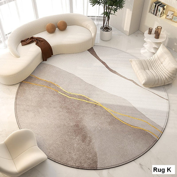 Abstract Modern Area Rugs for Bedroom, Circular Modern Rugs under Chairs, Geometric Round Rugs for Dining Room, Contemporary Modern Rug for Living Room-Silvia Home Craft