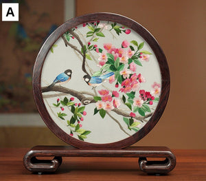 Creative Birthday Gift, Flower and Birds Embroidery Ornaments, Traditional Chinese Suzhou Silk Embroidered Ornament, Premium Souvenir, Exclusive Business Presents-Silvia Home Craft