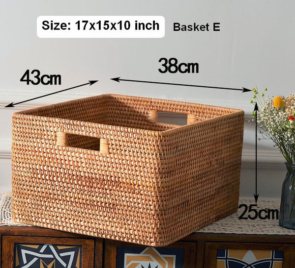 Woven Rattan Storage Baskets for Kitchen, Rectangular Storage Basket, Wicker Storage Basket for Clothes, Storage Baskets for Bathroom, Kitchen Storage Basket-Silvia Home Craft