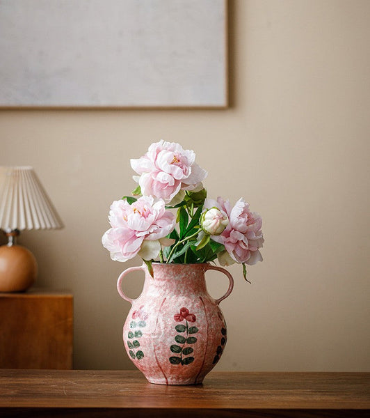 Handmade Water Holding Flower Vases, Rustic Pottery Flower Vases, Small Flower Vases on Table, Pink Bud Vases-Silvia Home Craft