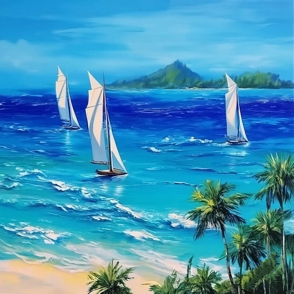 Simple Small Canvas Paintings, Palette Knife Paintings, Sail Boat at Sea, Wave Painting, Easy Seascape Painting Ideas, Original Small Landscape Paintings, Heavy Texture Canvas Art-Silvia Home Craft