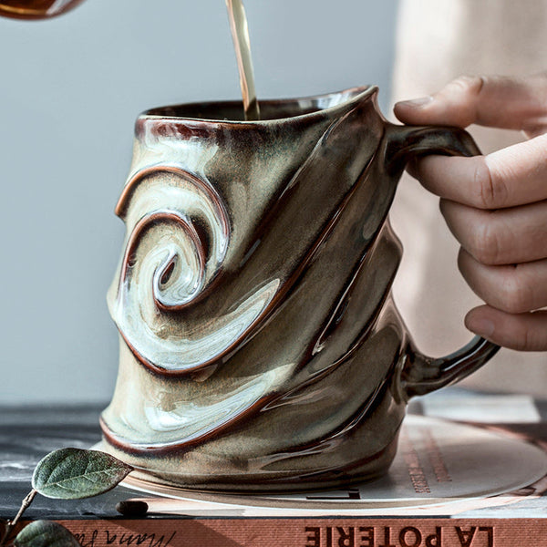 Brown Ceramic Coffee Mug, Stoneware Coffee Mugs, Large Capacity Coffee Cups, Large Handmade Pottery Coffee Mug-Silvia Home Craft