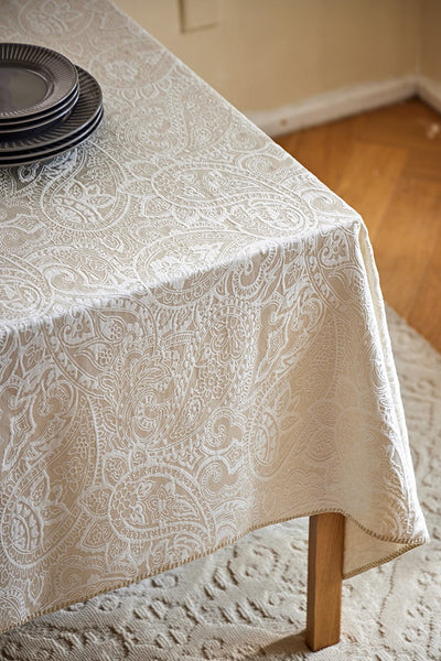 Simple Modern Rectangle Tablecloth for Dining Room Table, Cotton and Linen Flower Pattern Table Covers for Round Table, Square Tablecloth for Kitchen-Silvia Home Craft