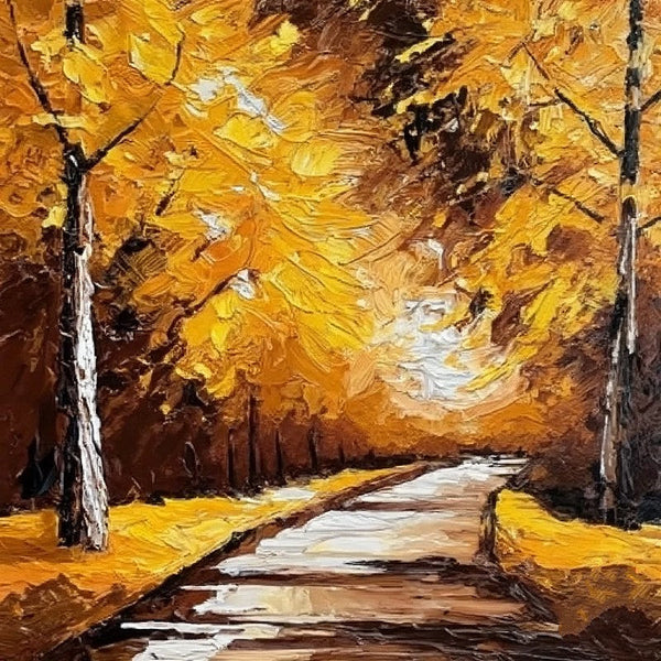 Heavy Texture Canvas Art, Small Palette Knife Oil Paintings, Easy Landscape Painting Ideas, Simple Small Canvas Paintings, Autumn Forest Tree Painting, Small Landscape Painting-Silvia Home Craft