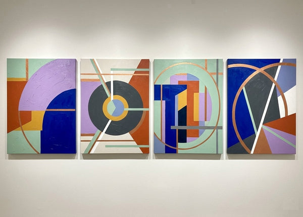 Large Absract Paintings for Modern Living Room, Contemporary Geometric Art, Multi Panel Group Artwork-Silvia Home Craft