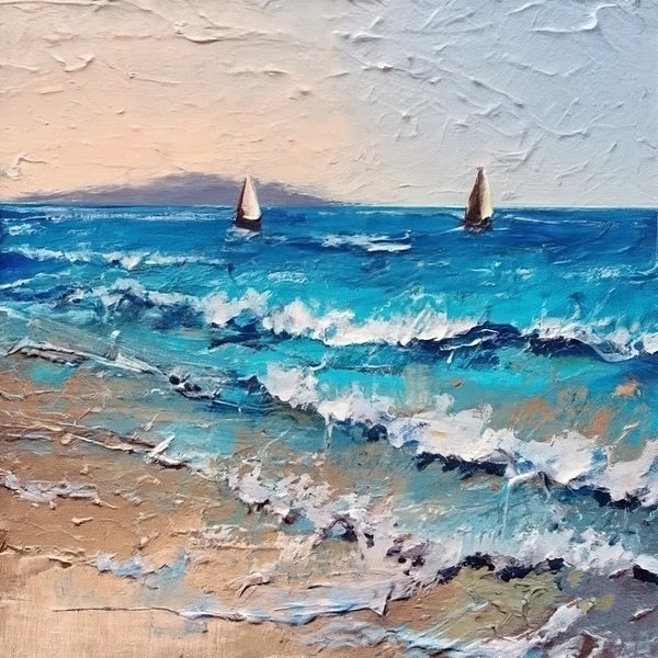 Easy Seascape Painting Ideas, Simple Small Canvas Paintings, Sail Boat at Sea Painting, Simple Modern Art, Original Small Landscape Paintings, Heavy Texture Canvas Art-Silvia Home Craft