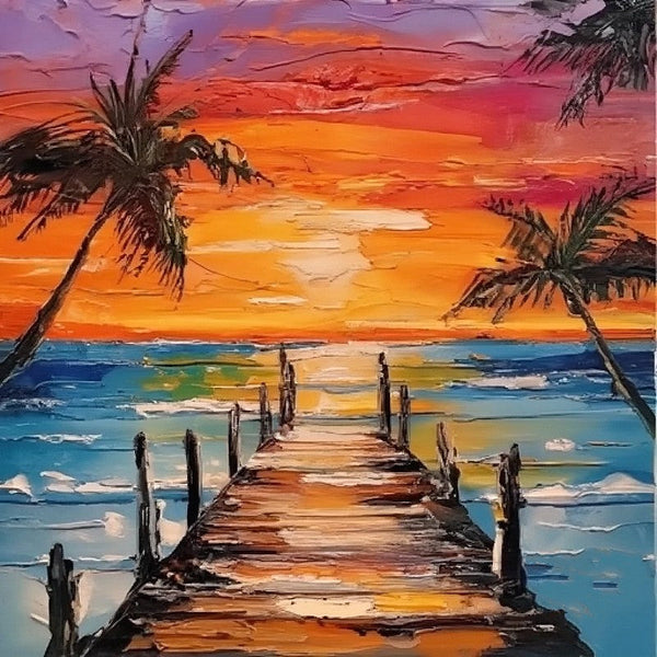 Original Paintings, Small Landscape Paintings, Simple Small Canvas Paintings, Hawaii Seashore Sunset Painting, Heavy Texture Canvas Paintings, Easy Landscape Painting Ideas-Silvia Home Craft