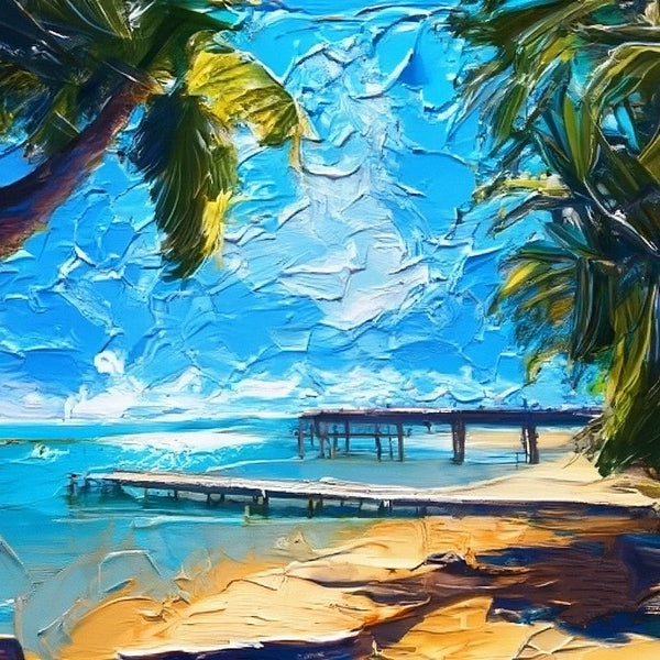 Texture Canvas Art, Florida Seashore Beach Painting, Original Small Landscape Paintings, Heavy Small Palette Knife Oil Paintings, Easy Landscape Painting Ideas, Simple Small Canvas Paintings-Silvia Home Craft