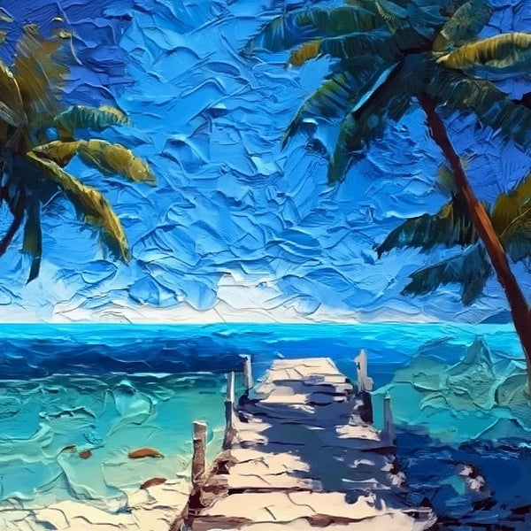 Heavy Texture Canvas Art, Small Palette Knife Oil Paintings, Original Small Landscape Paintings, Florida Seashore Beach Palm Tree Painting, Easy Landscape Painting Ideas, Simple Small Canvas Paintings-Silvia Home Craft