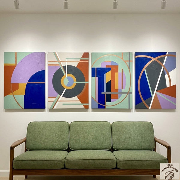 Large Absract Paintings for Modern Living Room, Contemporary Geometric Art, Multi Panel Group Artwork-Silvia Home Craft
