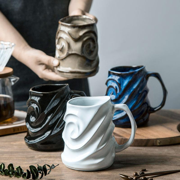 Blue Ceramic Coffee Mug, Stoneware Coffee Mugs, Large Capacity Coffee Cups, Birthday Gifts, Handmade Pottery Coffee Mug-Silvia Home Craft