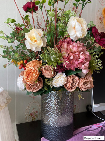 Amazing Artificial Floral Arrangement for Bedroom, Modern Large Bunch of Flowers Arrangement Interior Design, Creative Faux Silk Floral Bouquet Table Centerpiece-Silvia Home Craft