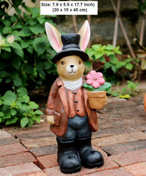 Garden Animal Sculpture Rabbit Statues, Garden Decor Ideas, Animal Statue for Garden Ornament, Villa Courtyard Decor, Outdoor Garden Decoration-Silvia Home Craft
