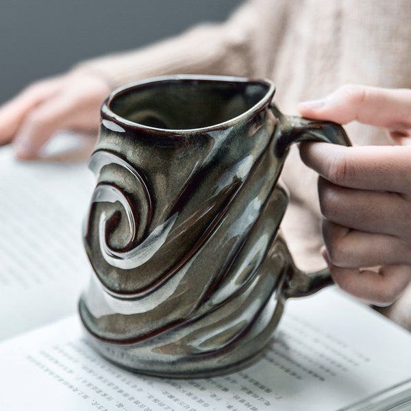 Brown Ceramic Coffee Mug, Stoneware Coffee Mugs, Large Capacity Coffee Cups, Large Handmade Pottery Coffee Mug-Silvia Home Craft
