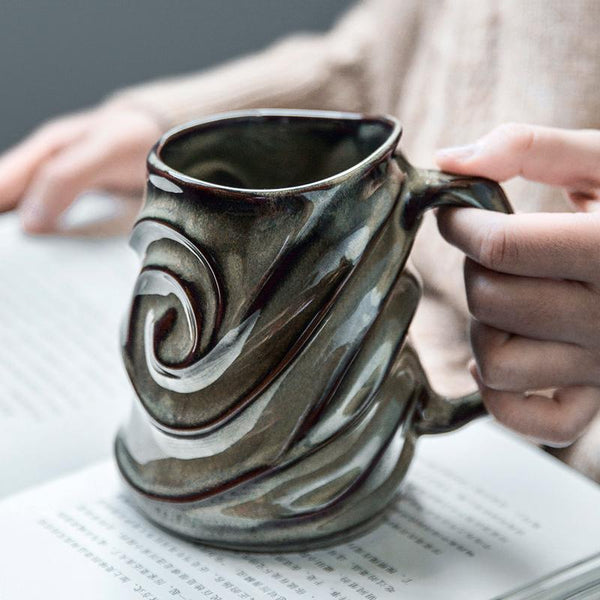 Blue Ceramic Coffee Mug, Stoneware Coffee Mugs, Large Capacity Coffee Cups, Birthday Gifts, Handmade Pottery Coffee Mug-Silvia Home Craft