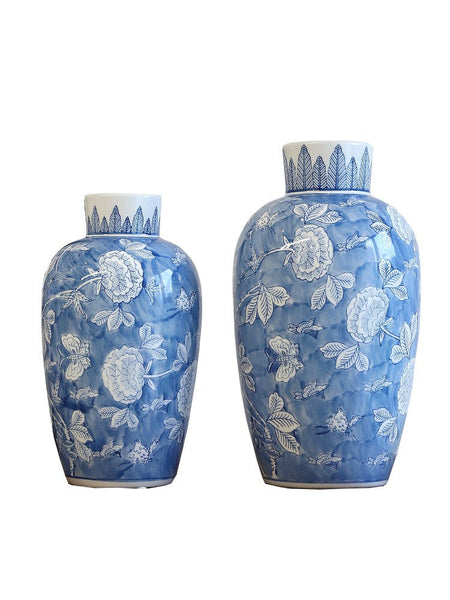Centerpiece Ceramic Bouquet Vases, Handmade Modern Flower Vase, Large Flower Vases on Dining Table, Blue Porcelain Flower Vases-Silvia Home Craft
