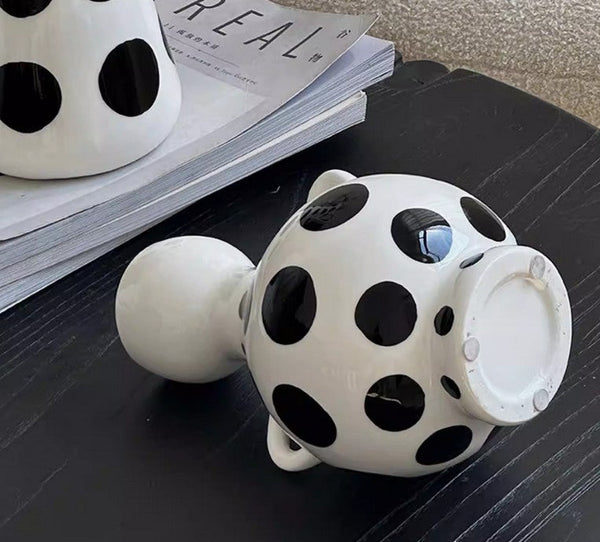 Ceramic Bud Vases, Small Flower Vases on Table, Black and White Polka Dot Flower Vase, Modern Porcelain Flower Vases, Handmade Water Holding Flower Vases-Silvia Home Craft