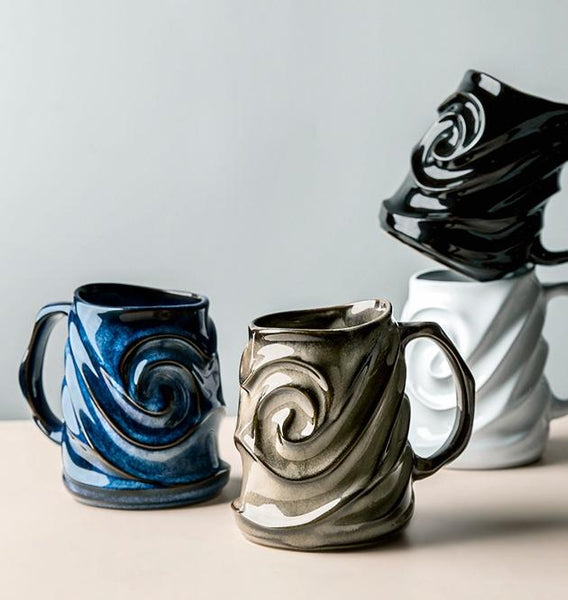 Blue Ceramic Coffee Mug, Stoneware Coffee Mugs, Large Capacity Coffee Cups, Birthday Gifts, Handmade Pottery Coffee Mug-Silvia Home Craft