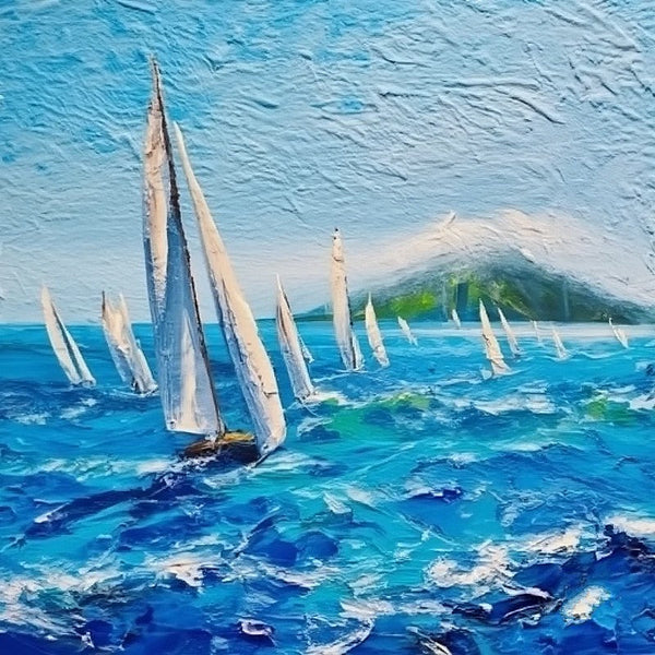 Palette Knife Paintings, Easy Landscape Painting Ideas, Simple Small Canvas Paintings, Sail Boat at Sea, Wave Painting, Original Small Landscape Paintings, Heavy Texture Canvas Art-Silvia Home Craft