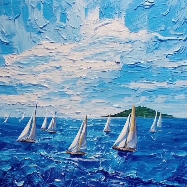 Easy Seascape Painting Ideas, Simple Small Canvas Paintings, Palette Knife Paintings, Sail Boat at Sea, Wave Painting, Original Small Landscape Paintings, Heavy Texture Canvas Art-Silvia Home Craft