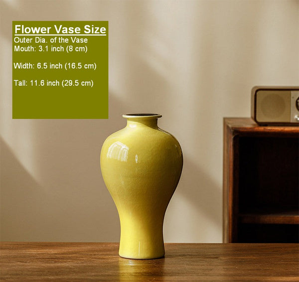 Porcelain Flower Vases, Handmade Water Holding Flower Vase, Yellow Flower Vases on Table, Ceramic Bud Vases-Silvia Home Craft