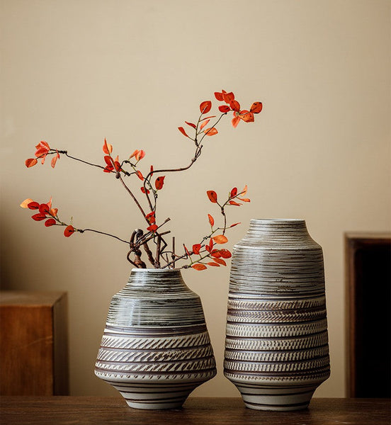 Modern Bouquet Flower Vases, Centerpiece on Dining Table, Handmade Pottery Flower Vases Urn, Water Holding Flower Vases, Large Flower Vase on Table-Silvia Home Craft